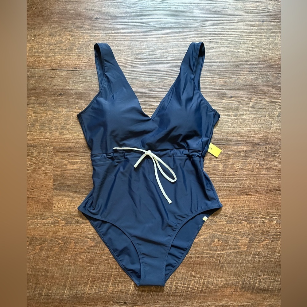 Summersalt “The Backflip Tie Waist” One Piece Swimsuit Navy Blue Size 12 NWT
